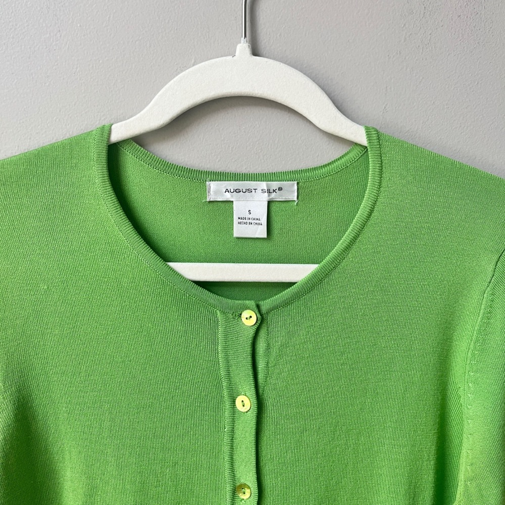Vintage Cardigan Sweater Women's Small Silk Blend Lime Green Knit Retro Y2K - Picture 5 of 12